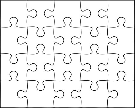 20-piece jigsaw puzzle template, transparent background, isolated PNG.