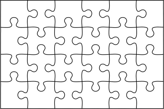 24-piece jigsaw puzzle template, transparent background, vector design.