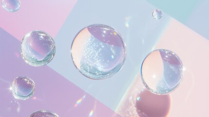 Colorful water droplets on geometric pastel backgrounds