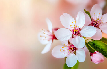 Obraz premium Beautiful spring blossom background wallpaper floral bloom nature cherry flower sakura petal aesthetic 100