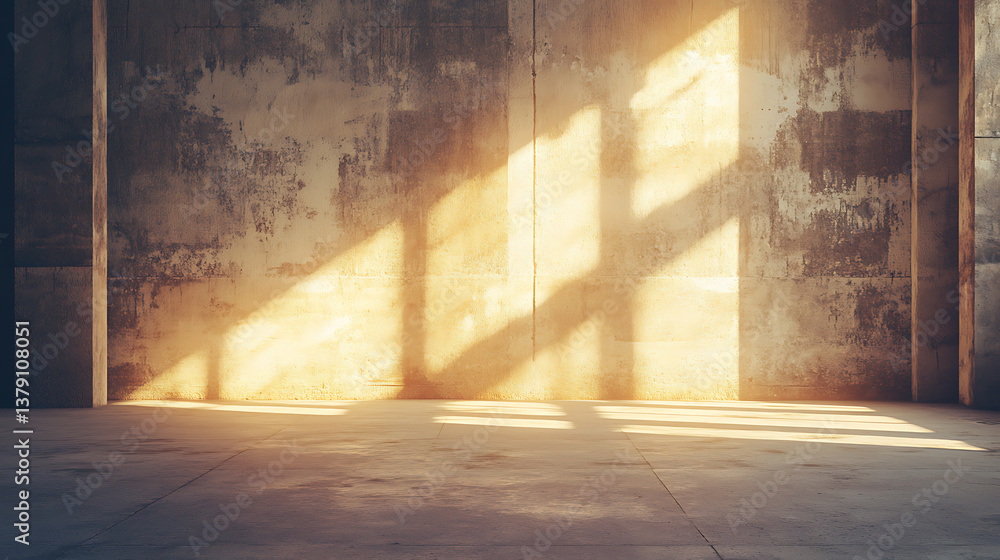 Aufkleber sunlight falling into an empty room with a brown mock up wall