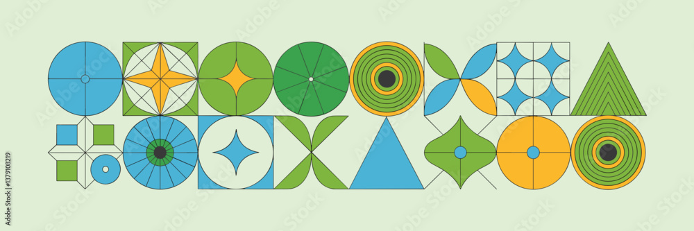 Poster abstract geometric shape vector icon set with balanced composition and color contrast