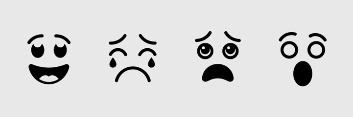 Bold and clean emotion expression icons in a flat style with smooth lines – Ideal for digital stickers, online communication, or therapy content.