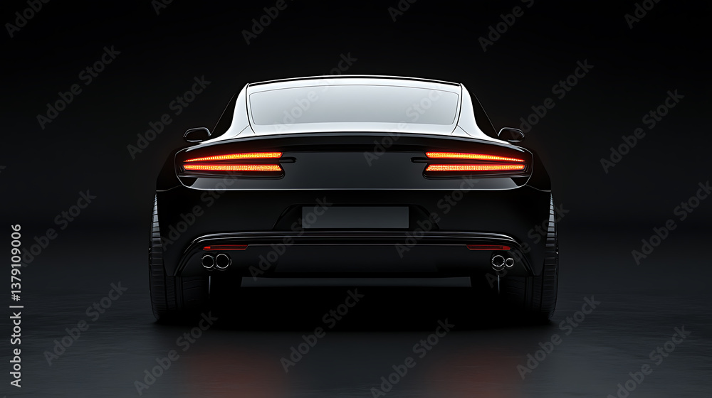 Aufkleber Back view of a generic and unbranded car isolated on a black background