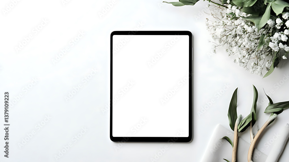 Aufkleber tablet computer with blank screen, isolated on white background, based on