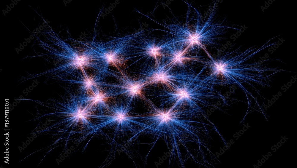 Poster abstract neural network design. intricate, glowing network of interconnected nodes and filaments. a 
