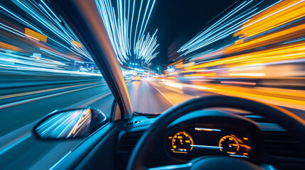 Following Aerial Top Down Drone View: Autonomous Self Driving Car Moving Through City Highway. AI Visualization Concept: High Tech Sensor Scanning Road Ahead for Vehicles and Speed Limits.
