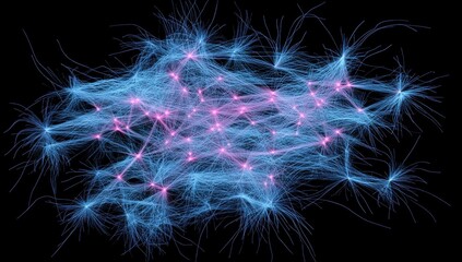 Complex neural network, intricate connections, and vibrant points