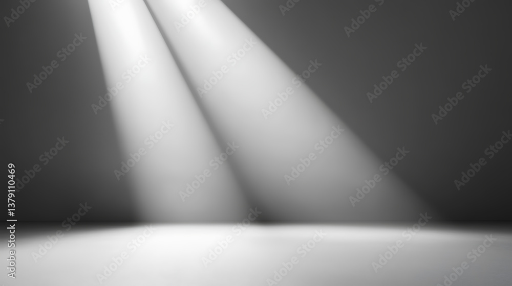 Aufkleber Light gray background with a beam of light shining down, creating an empty space for product display or presentation