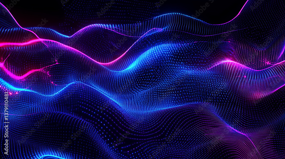 Leinwandbilder Technology abstract network with a cyber network grid and connected particles, big data visualization, digital dots and lines
