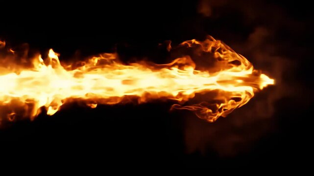 Fiery flame blast shooting horizontally with intense energy and detail, symbolizing raw power and heat.
