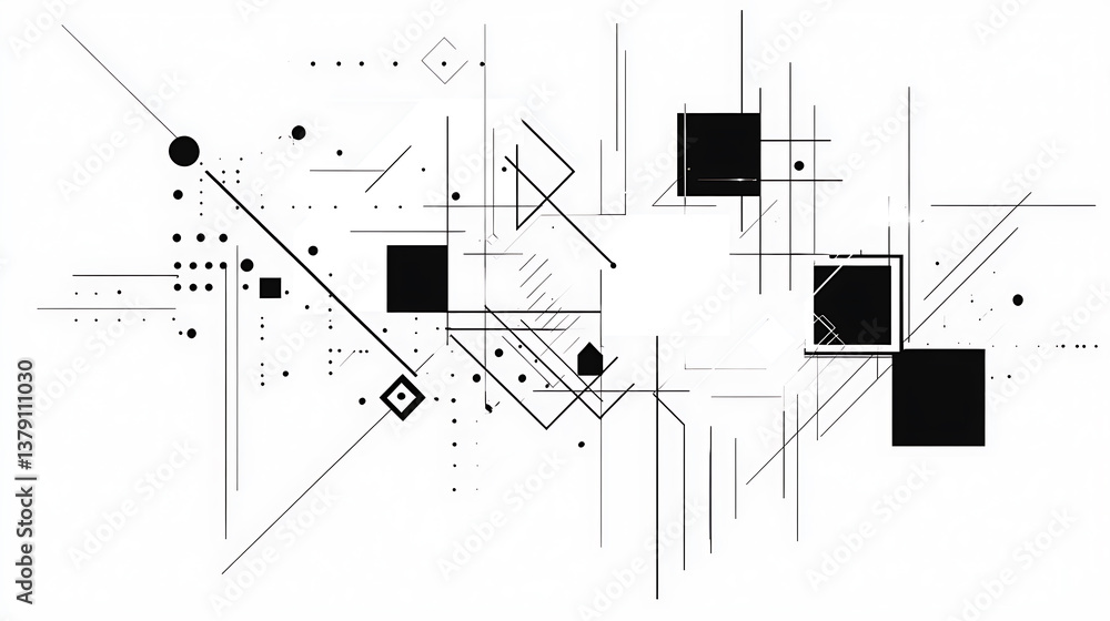 Poster line art of simple geometric shapes like squares and lines minimalist design for technology or busin