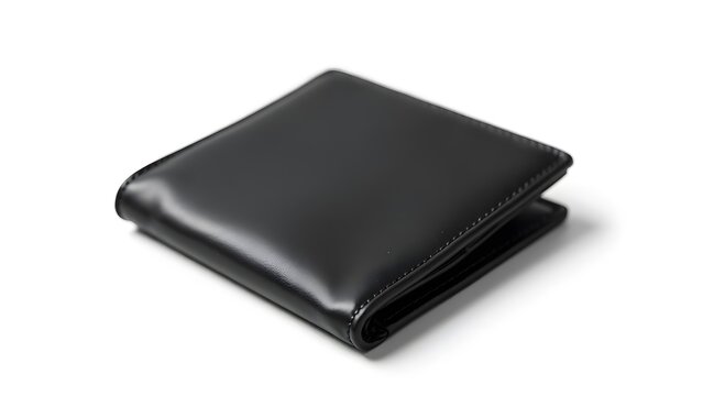 Sleek Leather Wallet: A close-up shot of a sophisticated, black leather wallet, exuding a sense of understated elegance and functionality, ideal for financial concepts and personal organization.