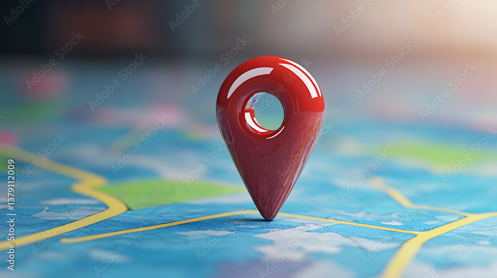 Fototapete Locator mark of map and location pin or navigation icon sign on blue background with search concept, 3d rendering
