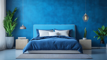 Bedroom blue, simple and bohemian style
