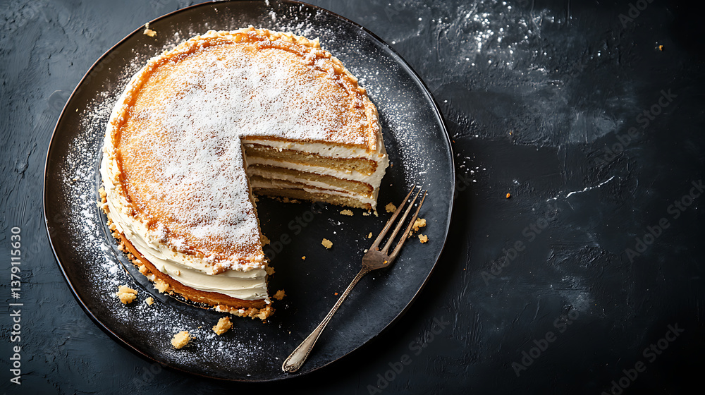 Aufkleber top view of napoleon cake on dark background with copy space layered delight delicious fresh baked h