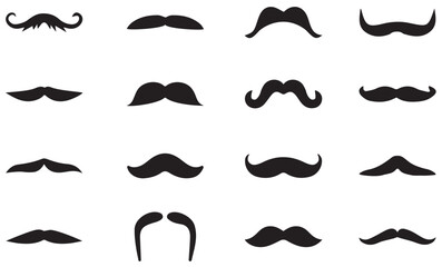 Set of mustache icon vector. Moustache Silhouette. Flat black mustache icon collection