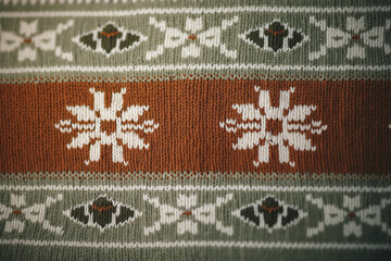 detailed close-up of a knitted fabric with winter