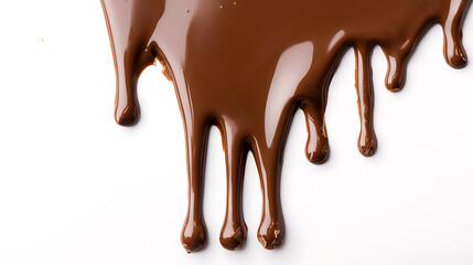 Melted chocolate dripping on white background