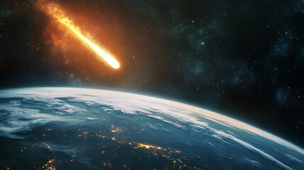 Meteorite direction earth, meteor entering the atmosphere of planet earth