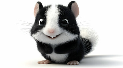 Fototapeta premium Adorable Black and White Chinchilla Rodent with Big Eyes Smiling Isolated on White Background Studio Shot
