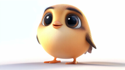 Obraz premium Adorable Brown Bird with Large Eyes Standing on White Background in Studio Light Render