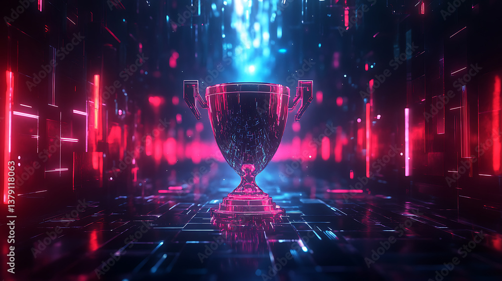 Poster Trophy image on a dark background with abstract shiny lights
