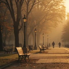 bench in the park in autumn
