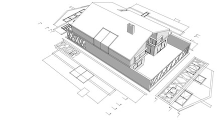 residential house plan 3d illustration