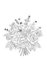 Floral bouquet ink illustration png 
