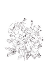 Floral bouquet ink art illustration png 