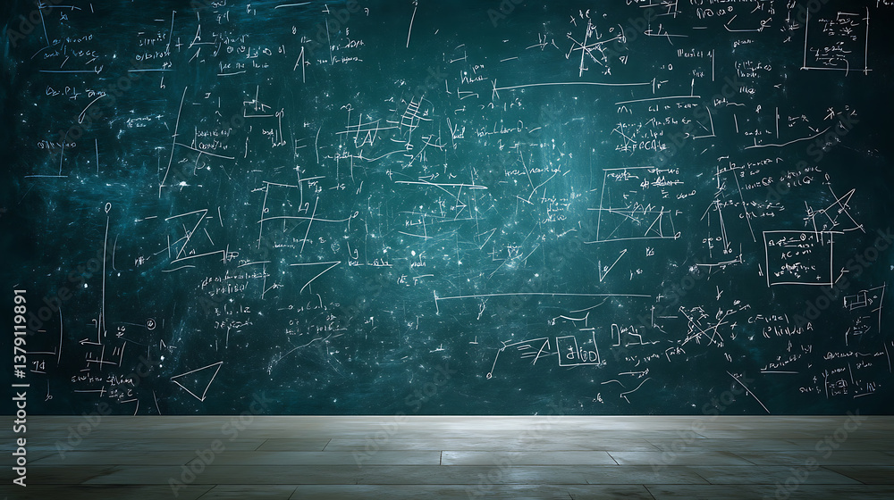 Poster blackboard with scientific formulas and calculations in physics and mathematics, science and educati