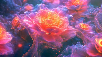 Fototapeta premium Stunning surreal photography of blooming roses with glowing edges picture