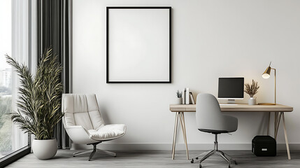 Mock up poster frame in modern interior background, living room, contemporary style, 3d render, 3d illustration
