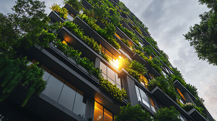 Modern building with a vertical garden, environmental awareness and protection concept