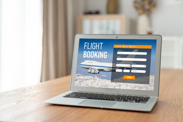 Fototapeta premium Online flight booking website provide modish reservation system . Travel technology concept .