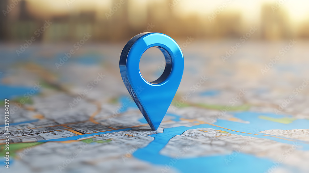 Poster Locator mark of map and location pin or navigation icon sign on blue background with search concept, 3d rendering