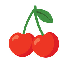 Bright red cherries with green leaf on white background, ideal for packaging, summer designs, healthy eating visuals and fruit-themed compositions
