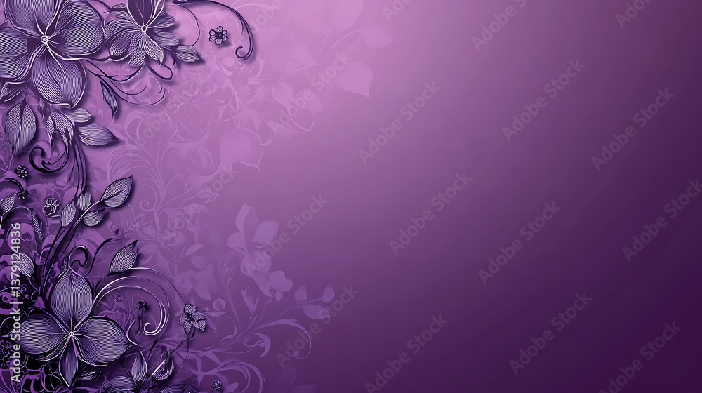 Aufkleber violet purple background with lace-inspired floral patterns on the left side, creating an elegant an