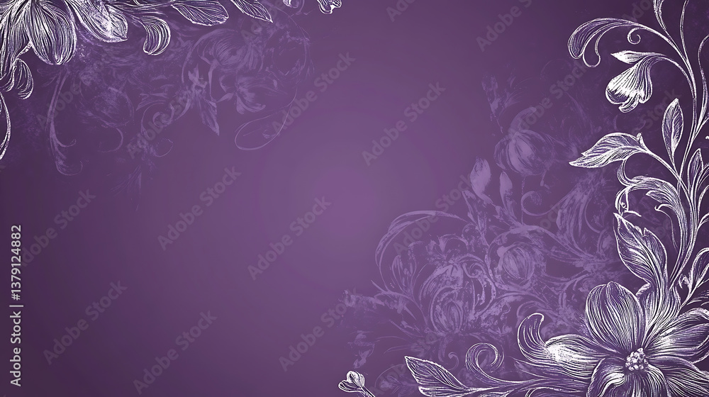 Aufkleber violet purple background with lace-inspired floral patterns on the left side, creating an elegant an