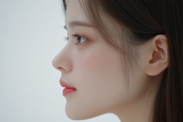 Fototapeta premium Portrait of an Asian woman with beautiful hair set against a white background