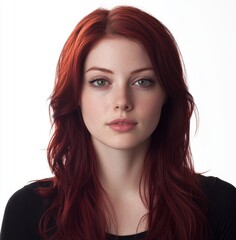 Fototapeta premium A stunning brunette girl is characterized by her long, healthy locks and captivating blue eyes