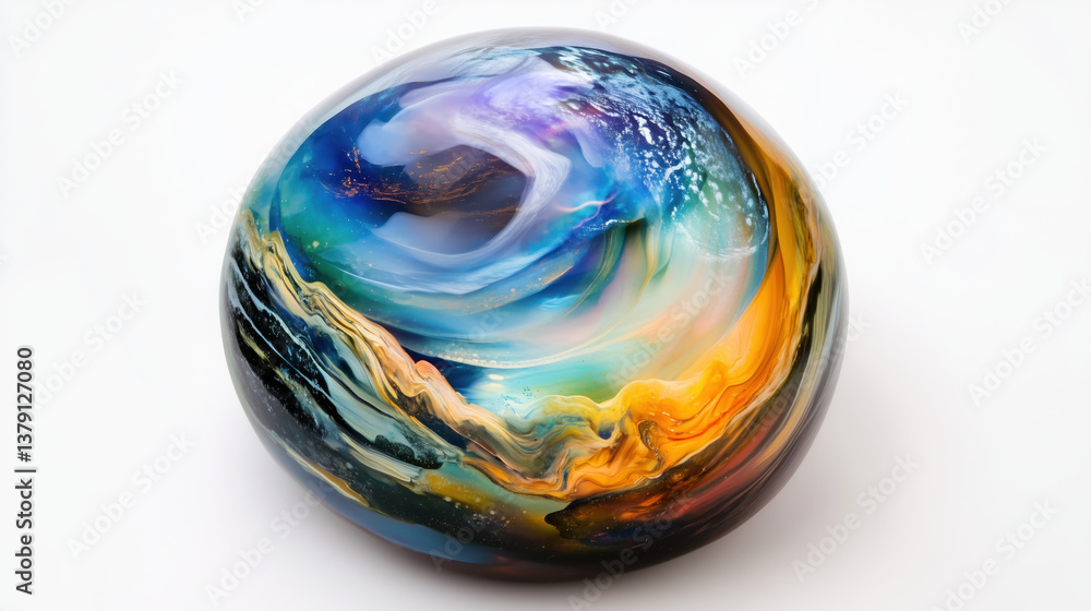 Poster an abstract glass ornament with colorful patterns creating a swirling effect.