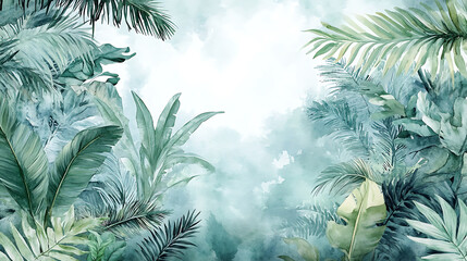 Painting of a jungle landscape, watercolor pattern wallpaper