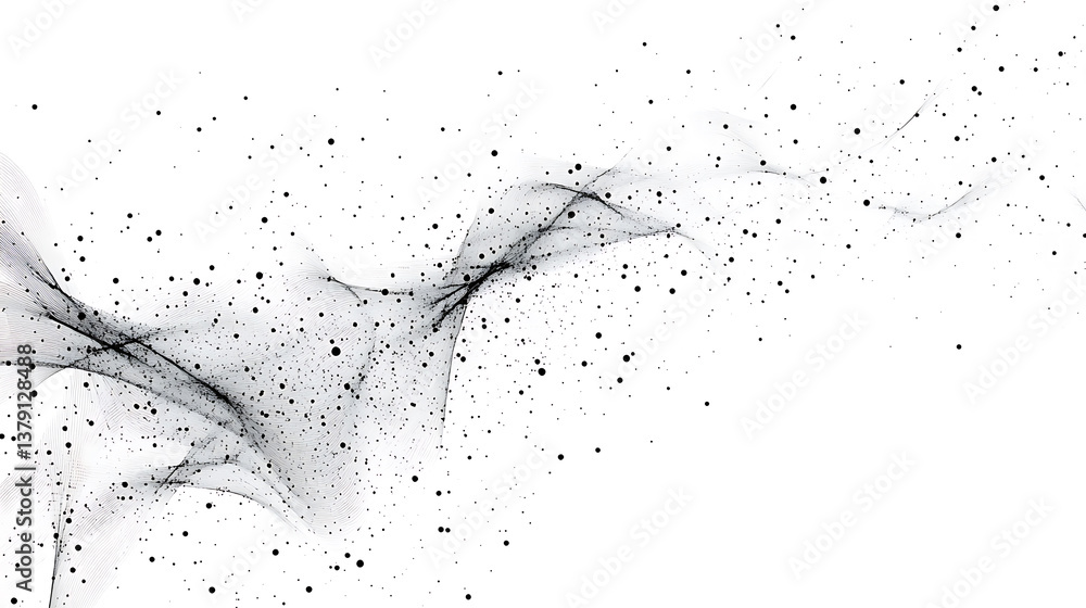 Aufkleber wave of dots and weave lines, abstract background, network connection structure