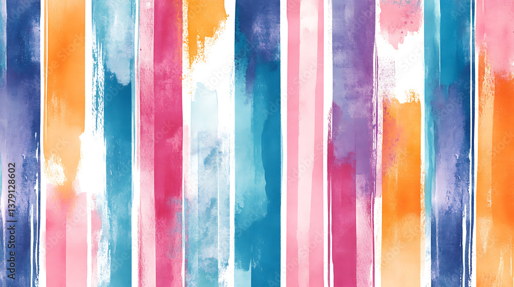 Poster watercolor stripe pattern in vibrant colors on a transparent background