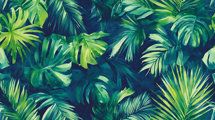 Painting of a jungle landscape, watercolor pattern wallpaper