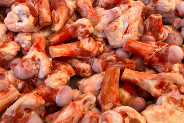 Raw pork leg bones in supermarkets