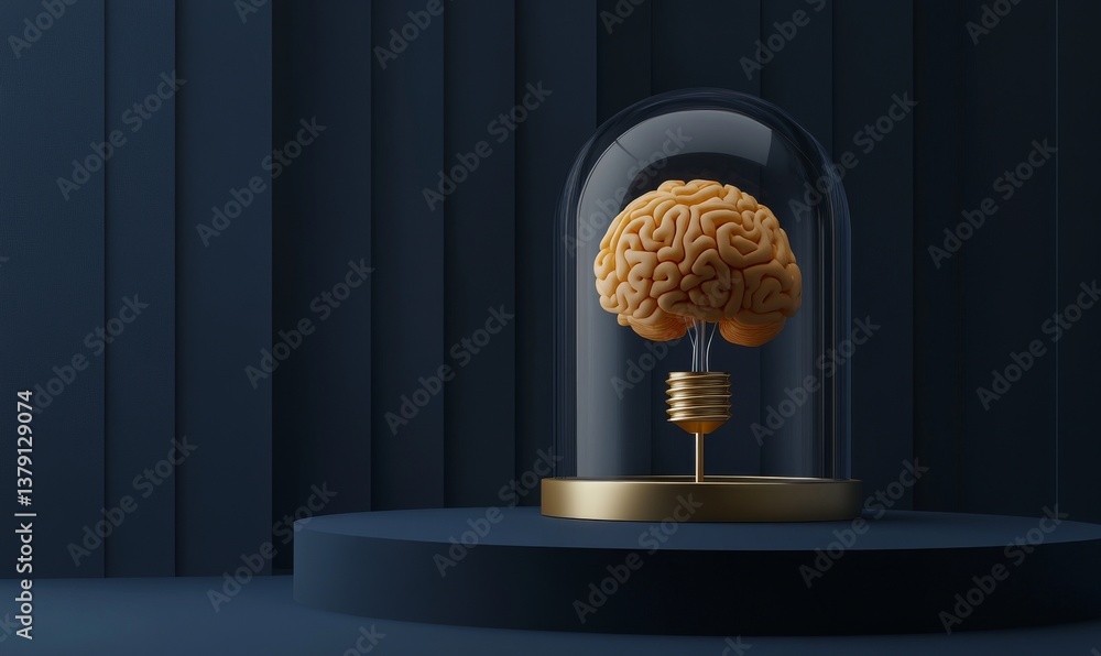 Poster the concept of new ideas is represented by a human brain and a lightbulb in a stock image