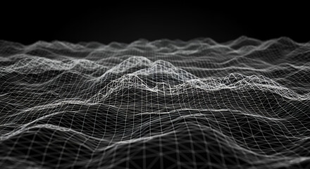 Abstract Wireframe Landscape: 3D Mesh Network on Black, Data Visualization, Technology Background